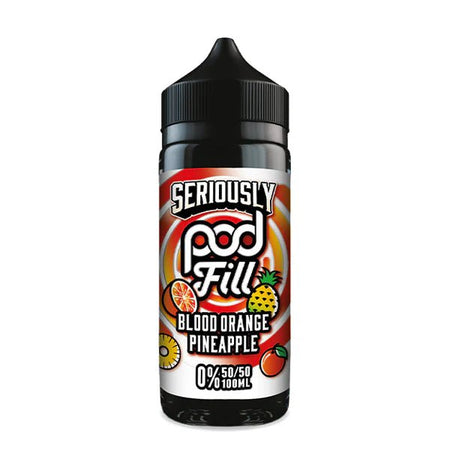Seriously Pod Fill E-Liquid blood orange pineapple shortfill bottle on a white background - UK vape sales