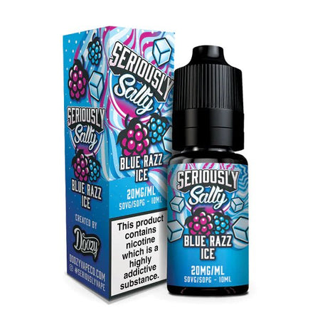 Doozy Seriously Nic Salts blue razz ice 10ml nic salt bottle with packaging on white background - uk vape sales