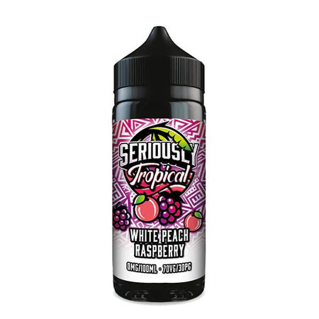 Doozy Seriously Tropical E-Liquid white peach raspberry 100ml bottle on white background - uk vape sales