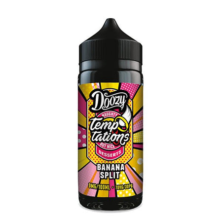 Doozy Temptations E-Liquid banana split 100ml shortfill bottle on white background - uk vape sales