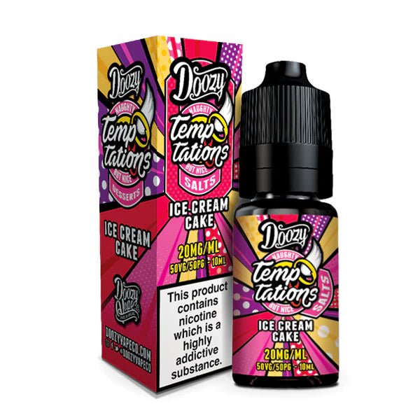 Doozy Temptations Nic Salts ice cream 10ml nic salt bottle with packaging on white background - uk vape sales