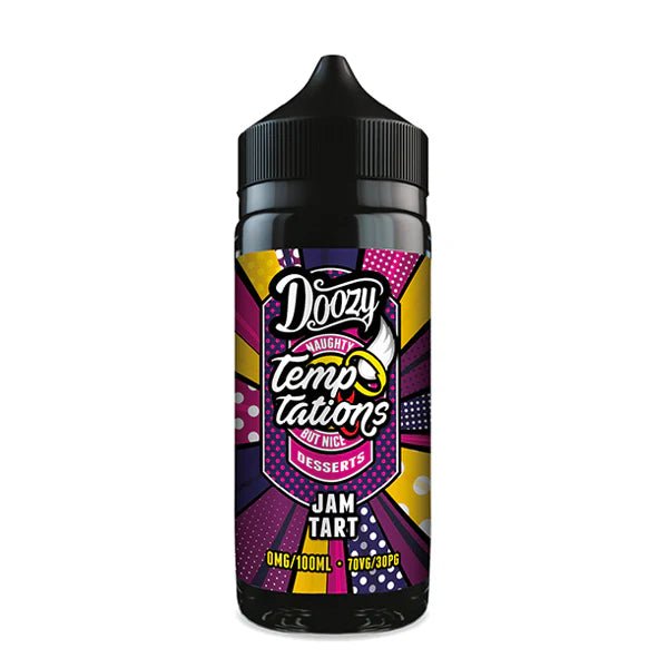 Doozy Temptations E-Liquid jam tart 100ml shortfill bottle on white background - uk vape sales