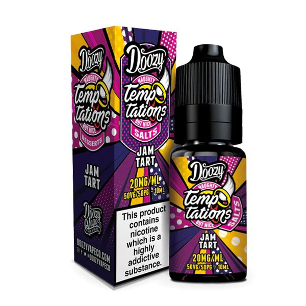 Doozy Temptations Nic Salts jam tart 10ml nic salt bottle with packaging on white background - uk vape sales