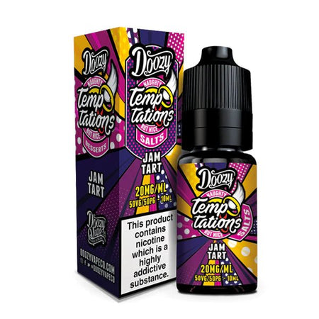 Doozy Temptations Nic Salts jam tart 10ml nic salt bottle with packaging on white background - uk vape sales