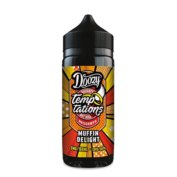 Doozy Temptations E-Liquid Muffin Delight 100ml shortfill bottle on white background - uk vape sales
