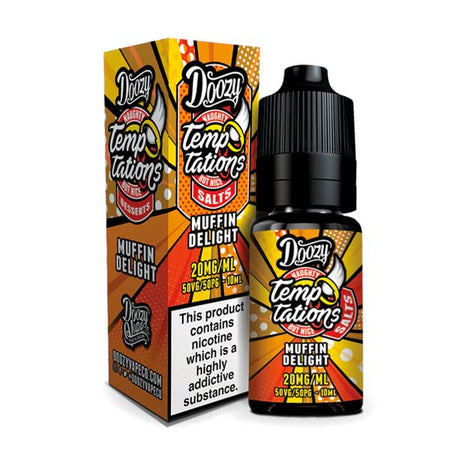 Doozy Temptations Nic Salts muffin delight 10ml nic salt bottle with packaging on white background - uk vape sales