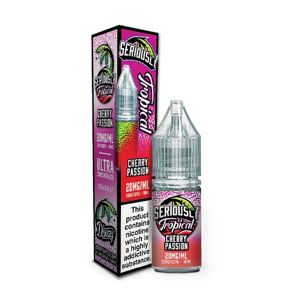 Doozy Seriously Tropical Nic Salts cherry passion 10ml nic salt bottle with packaging on white background - uk vape sales