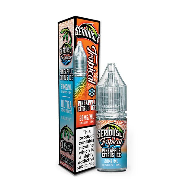 Doozy Seriously Tropical Nic Salts pineapple citrus ice 10ml bottle with packaging on white background - uk vape sales