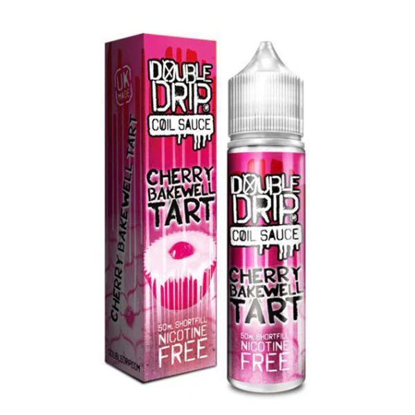 Double Drip 50ml E-Liquid cherry bakewell tart 50ml shortfill bottle with box on white background - UK vape sales