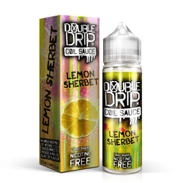 Double Drip 50ml E-Liquid lemon sherbet 50ml shortfill bottle with box on white background - UK vape sales