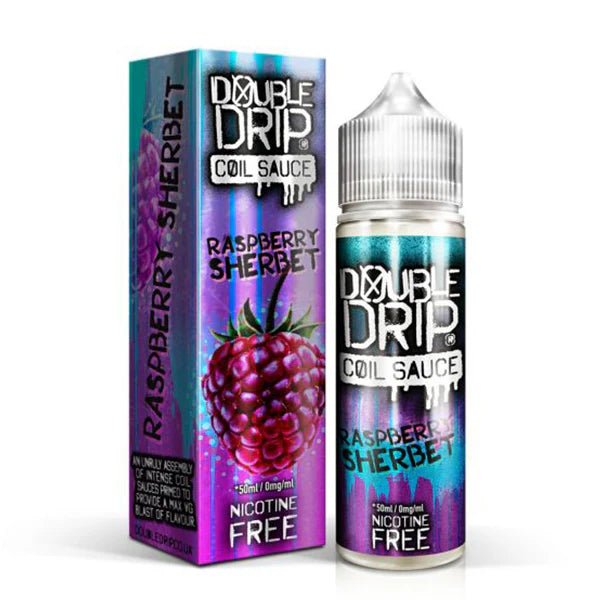 Double Drip 50ml E-Liquid Raspberry Sherbet 50ml shortfill bottle with box on white background - UK vape sales