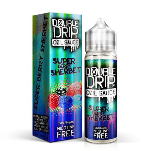 Double Drip 50ml E-Liquid Super Berry Sherbet 50ml shortfill bottle with box on white background - UK vape sales