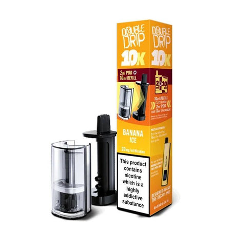 Double Drip 10K Refill Pods banana ice with packaging on a white background - uk vape sales