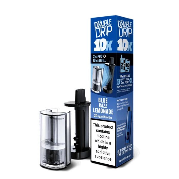 Double Drip 10K Refill Pods blue razz lemonade with packaging on a white background - uk vape sales