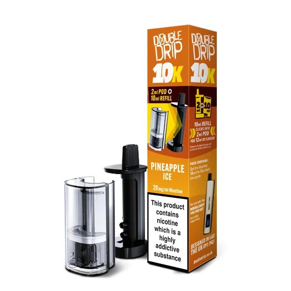 Double Drip 10K Refill Pods pineapple ice with packaging on a white background - uk vape sales