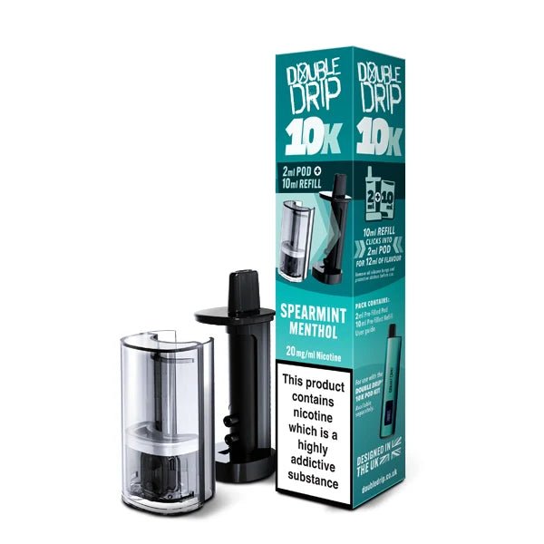 Double Drip 10K Refill Pods spearmint menthol with packaging on a white background - uk vape sales