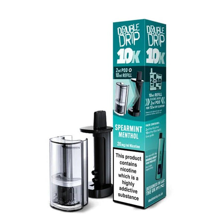 Double Drip 10K Refill Pods spearmint menthol with packaging on a white background - uk vape sales