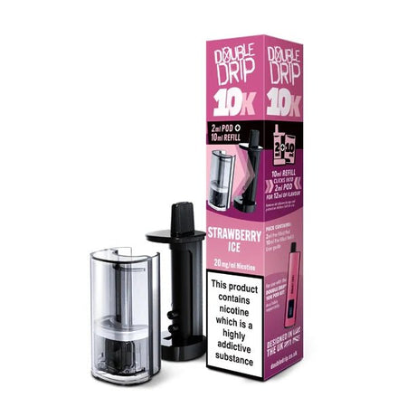 Double Drip 10K Refill Pods strawberry ice with packaging on a white background - uk vape sales