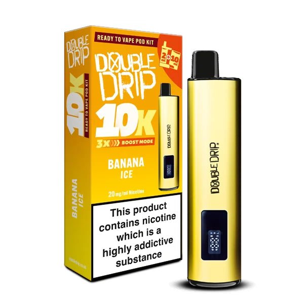 Double Drip 10K vape kit banana ice device and packaging on a white background - uk vape sales