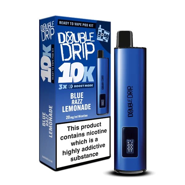 Double Drip 10K vape kit blue razz lemonade device and packaging on a white background - uk vape sales