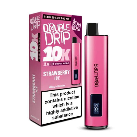 Double Drip 10K vape kit strawberry ice device and packaging on a white background - uk vape sales