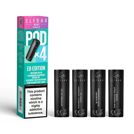 Elf Bar 4 in 1 Refill Pods eb edition with packaging on a white background - uk vape sales