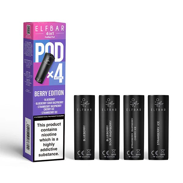 Elf Bar 4 in 1 Refill Pods berry edition with packaging on a white background - uk vape sales
