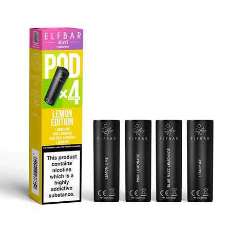 Elf Bar 4 in 1 Refill Pods lemon edition with packaging on a white background - uk vape sales