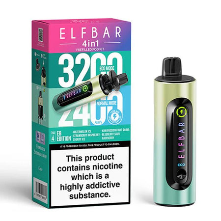 Elf Bar 4 in 1 Vape Kit eb edition device and packaging on a white background - uk vape sales