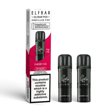 Elf Bar 600 prefilled pods cherry ice pods with packaging on a white background - uk vape sales