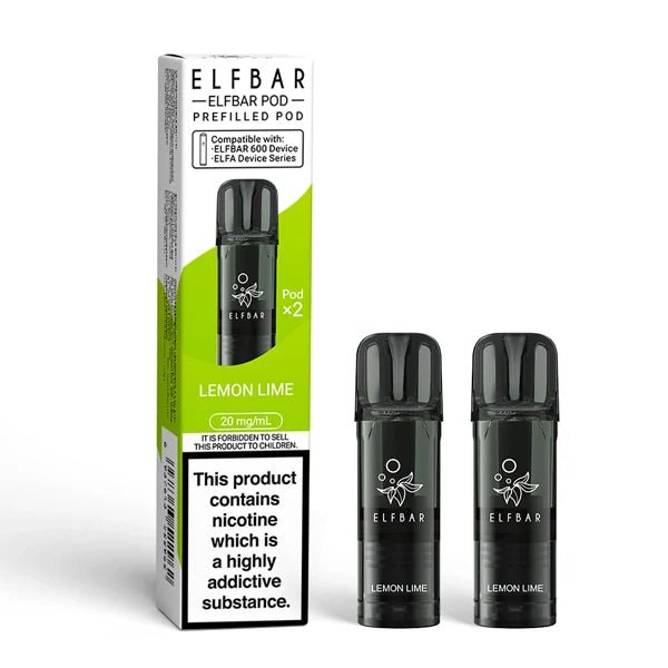 Elf Bar 600 prefilled pods lemon lime pods with packaging on a white background - uk vape sales