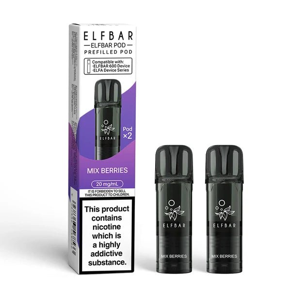Elf Bar 600 prefilled pods mix berries pods with packaging on a white background - uk vape sales