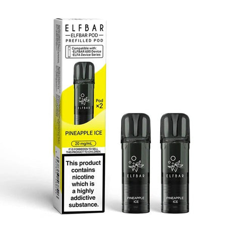 Elf Bar 600 prefilled pods pineapple ice pods with packaging on a white background - uk vape sales