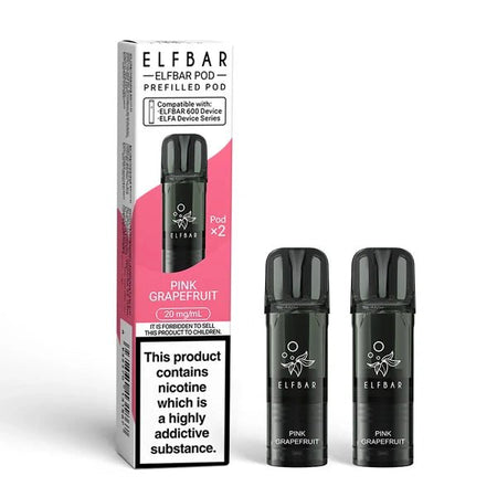 Elf Bar 600 prefilled pods pink grapefruit pods with packaging on a white background - uk vape sales