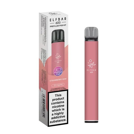 Elf Bar 600 vape kit strawberry kiwi device and packaging on a white background - uk vape sales