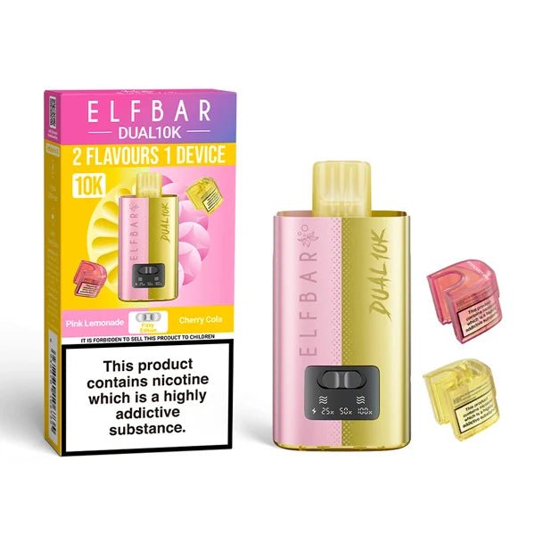 Elf Bar Dual 10K vape kit fizzy edition device and packaging on a white background - uk vape sales