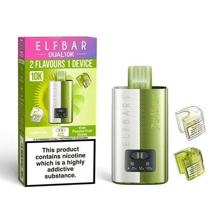 Elf Bar Dual 10K vape kit fruity edition device and packaging on a white background - uk vape sales