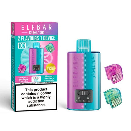Elf Bar Dual 10K vape kit purple edition device and packaging on a white background - uk vape sales