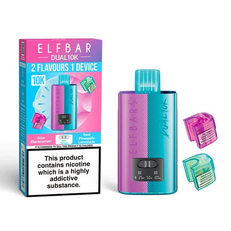 Elf Bar Dual 10K vape kit sour edition device and packaging on a white background - uk vape sales