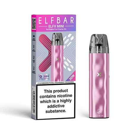 Elfbar ELFX Mini Vape Kit Pink pod Kit With Packaging On White Background - UK Vape Sales