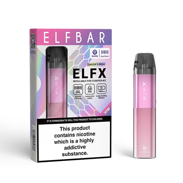 Elfbar ELFX Vape Kit Pink pod Kit With Packaging on White Background- UK Vape Sales