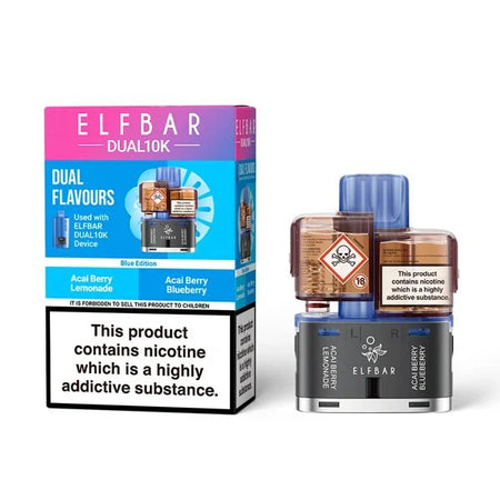 Elf Bar Dual 10K Refill Pods blue edition with packaging on a white background - uk vape sales