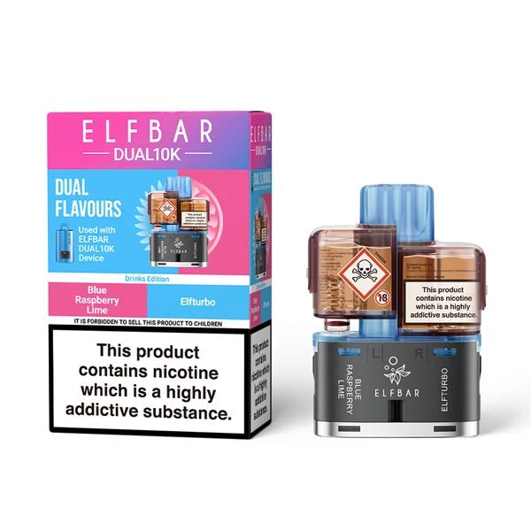 Elf Bar Dual 10K Refill Pods drinks edition with packaging on a white background - uk vape sales