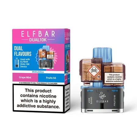 Elf Bar Dual 10K Refill Pods shisha edition with packaging on a white background - uk vape sales