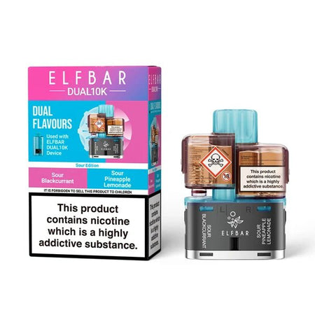 Elf Bar Dual 10K Refill Pods sour edition with packaging on a white background - uk vape sales