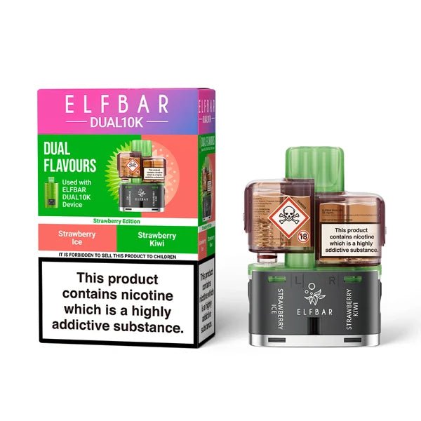 Elf Bar Dual 10K Refill Pods strawberry edition with packaging on a white background - uk vape sales