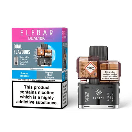Elf Bar Dual 10K Refill Pods tobacco edition with packaging on a white background - uk vape sales