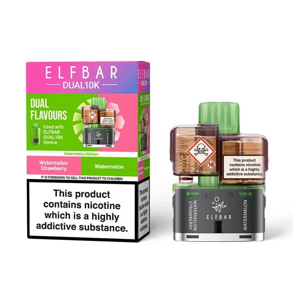 Elf Bar Dual 10K Refill Pods watermelon edition with packaging on a white background - uk vape sales