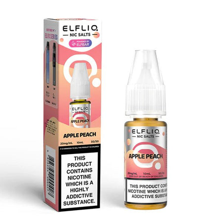 Elf bar ELFLIQ Nic Salts apple peach 10ml nic salt bottle with box on white background - uk vape sales