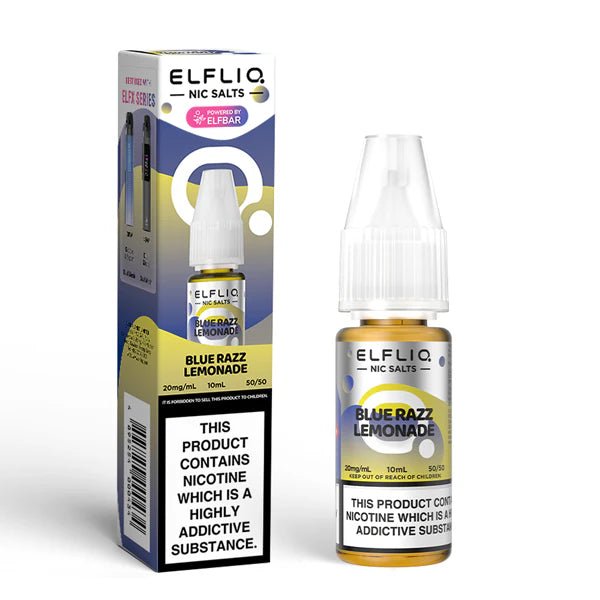 Elf bar ELFLIQ Nic Salts blue razz lemonade 10ml nic salt bottle with box on white background - uk vape sales